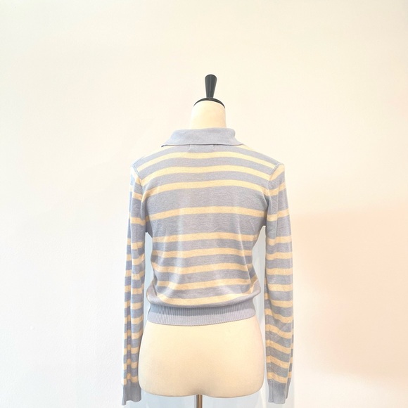 Cider Blue Cream Stripe Collar Long Sleeve Sweater Top - Picture 7 of 9